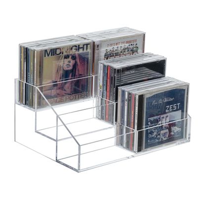MyGift 3 Tier Modern Premium Clear Acrylic Cascading CD Storage Rack, Tabletop Compact Disc Case Holder, Media Organizer Display Stand Holds Up to 36 Jewel Cases