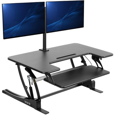 VIVO 36 inch Standing Desk Converter with Dual Monitor Mount Arms for up to 30 inch Screens, Height Adjustable Desk Riser, Black, DESK-KIT-0V02