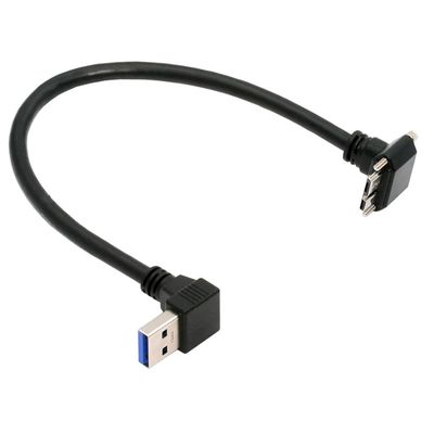 NFHK Down Angled 90 Degree USB 3.0 A Male to Micro-B 3.0 Plug Up Angled Locking Screw Panel Cable 25cm