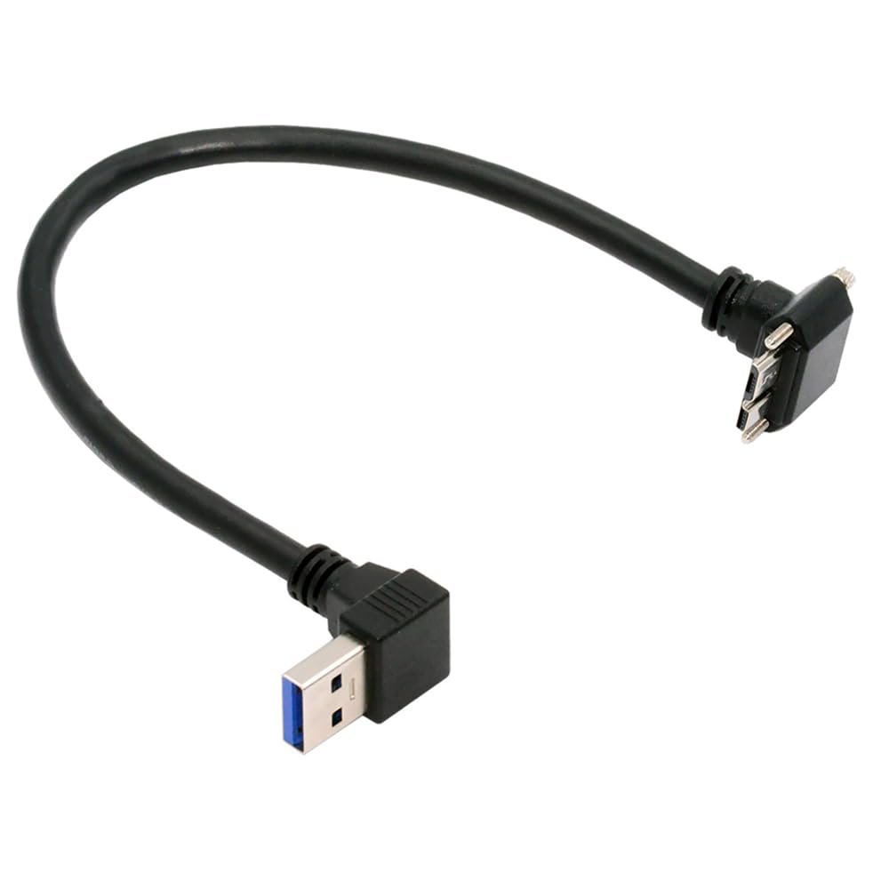 NFHK Down Angled 90 Degree USB 3.0 A Male to Micro-B 3.0 Plug Up Angled Locking Screw Panel Cable 25cm