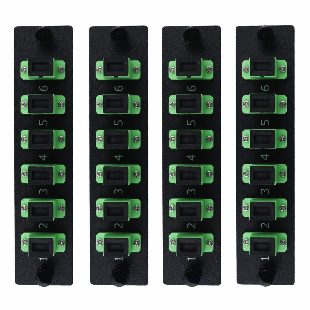 Duogalia 6 Simplex SCAPC Fiber Patch Panel with Simplex Singlemode Green SC Adapters, 6 Fiber Ports (4-Pack)