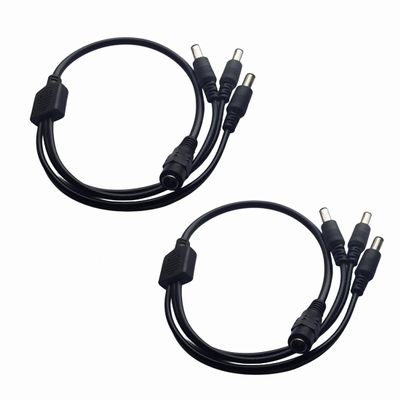 QLXHBOT 2 Pack Black DC Extension Cord 1 Female to 3 Male 5.5mm X 2.1mm CCTV DC Power Supply Splitter Cable for Security Camera, LED Strip, CCTV IP Surveillance