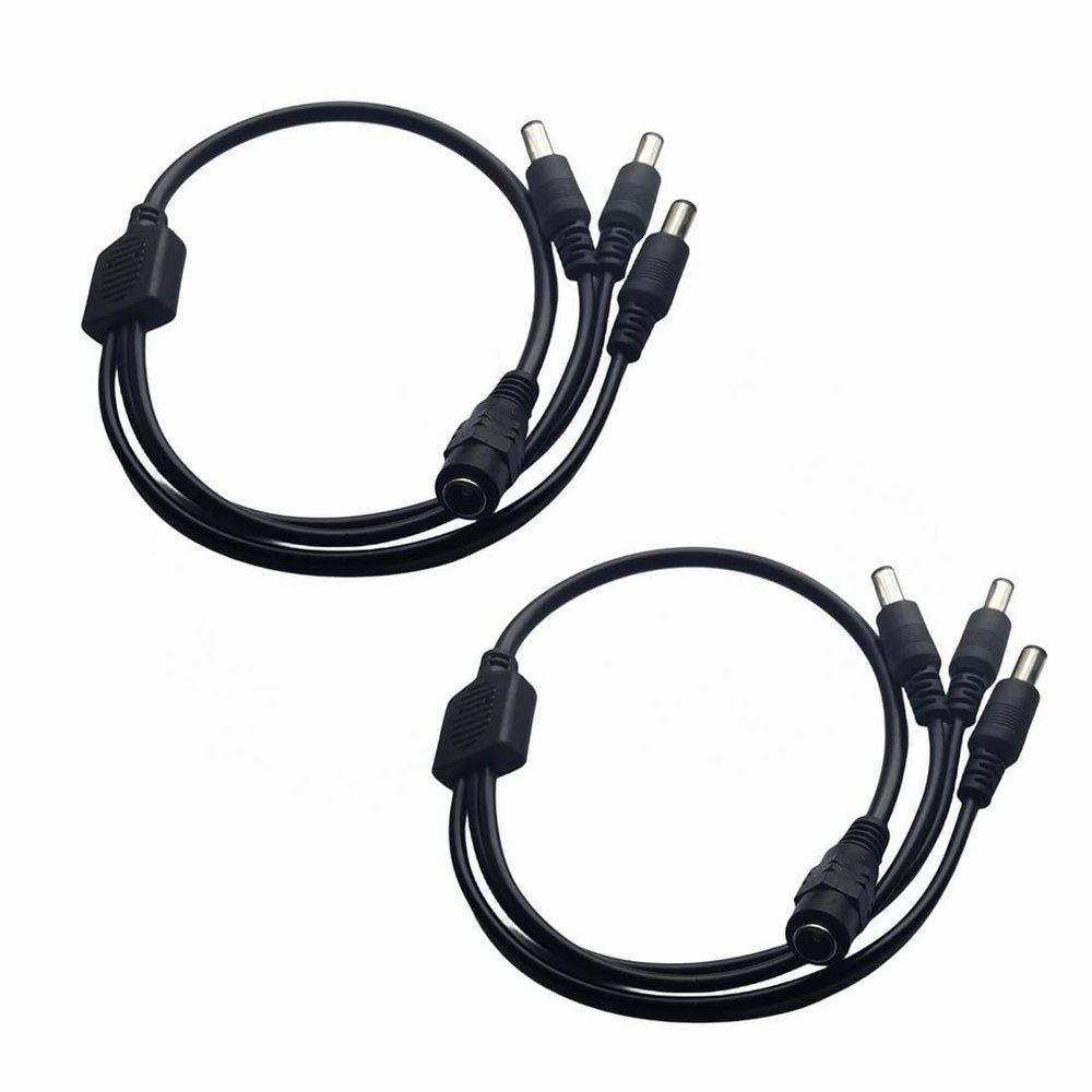 QLXHBOT 2 Pack Black DC Extension Cord 1 Female to 3 Male 5.5mm X 2.1mm CCTV DC Power Supply Splitter Cable for Security Camera, LED Strip, CCTV IP Surveillance