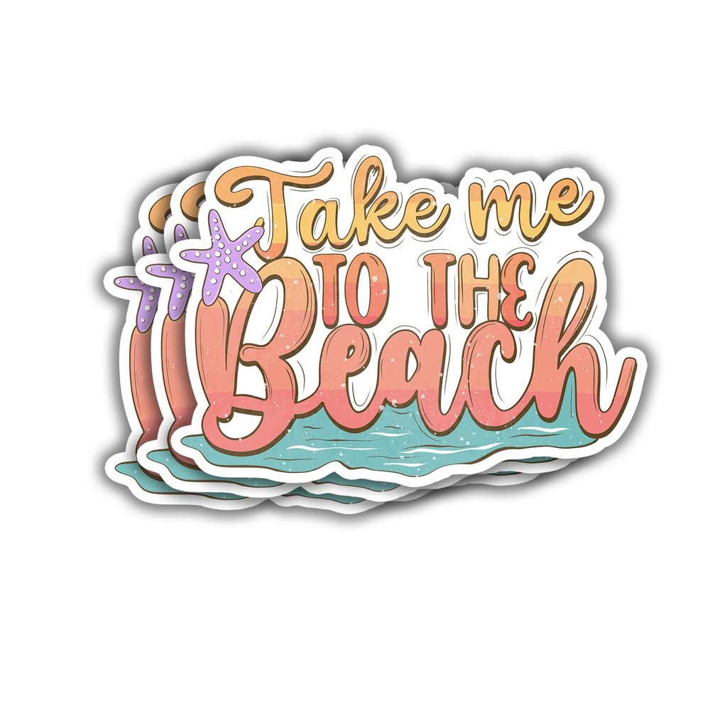 (3 pcs) Take Me to The Beach Sticker Funny Beach Ocean Life Tumbler Decal Sticker for Kindle Laptop Water Bottle Phone Hard Hat Vinyl Decal - 3x2.2