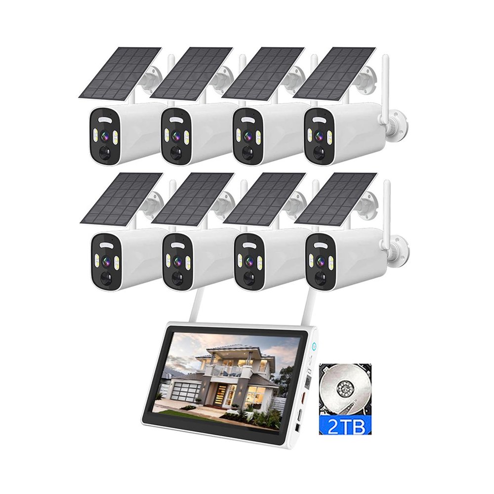 AKAVIG 8CH 4MP Solar Power Security Camera System, Outdoor Wireless WiFi Surveillance NVR Kit with Color Night Vision, Two Way Audio, with 2T Hard Disk and 8 Cameras