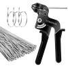 TOMSHUB Stainless Steel Cable Tie Gun with 100 Pcs 11.8 inch Metal Zip Ties Tool, Heavy Duty Self-locking Cable Tie Gun Kit for Fastening and Cutting Fence Exhaust Pipe Outdoor view 1