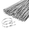 TOMSHUB 100 Pcs Metal Zip Ties 11.8 inch 304 Stainless Steel Zip Ties Heavy Duty Outdoor Multi-purpose Self-locking Cable Ties for Exhaust Wrap, Chain Link Fence, Machinery, Vehicles,Farms, Pipes view 1