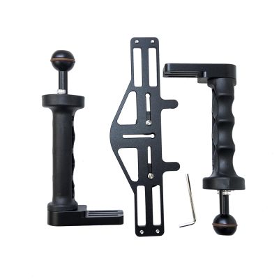 CHERBYHS The TG20 Two-Hand Camera Tray Universal Type can be Applied to Waterproof Cases of Various Brands, Including 2 Standard 1/4"" Base Screws + 2 Ball Bases, Black