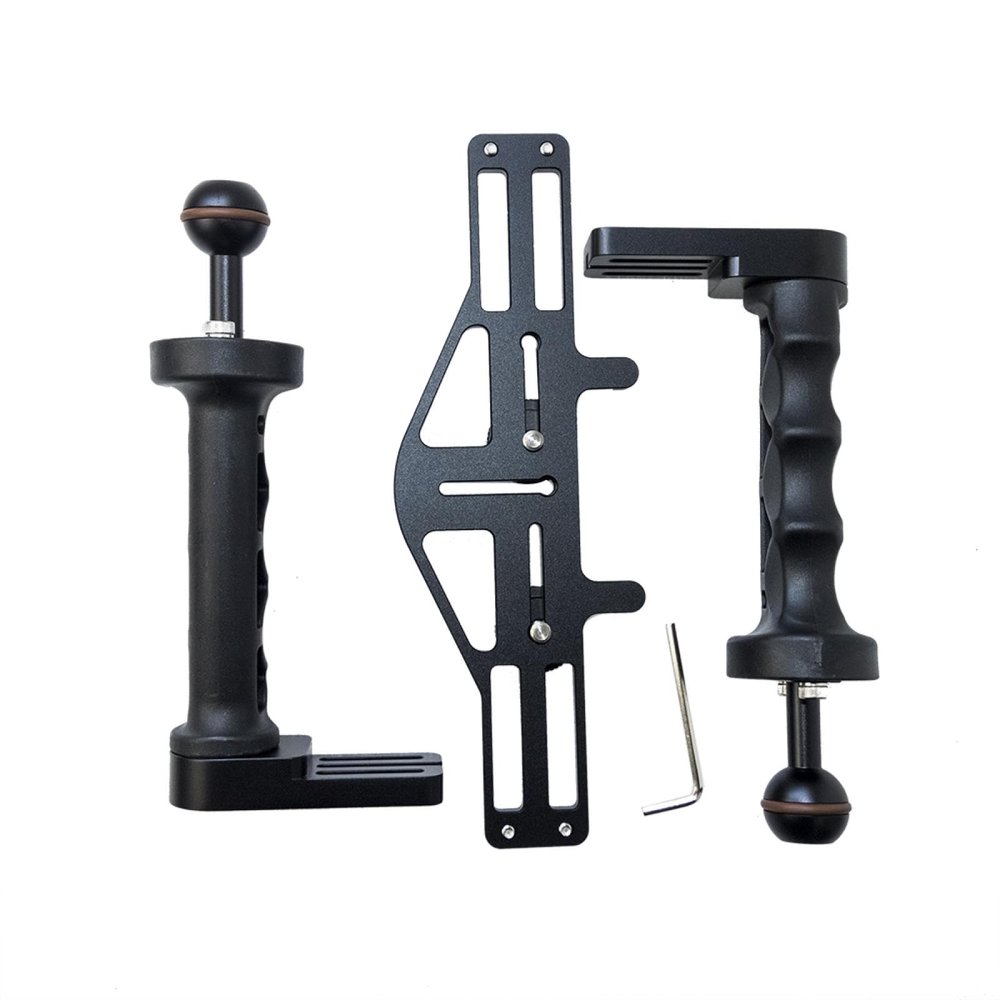 CHERBYHS The TG20 Two-Hand Camera Tray Universal Type can be Applied to Waterproof Cases of Various Brands, Including 2 Standard 1/4"" Base Screws + 2 Ball Bases, Black