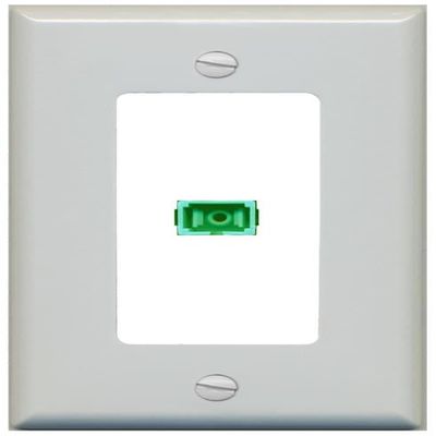 RiteAV 1 Port Fiber Optic Coupler Jack SC Simplex Singlemode APC Wall Plate - 1 Gang Gray/White
