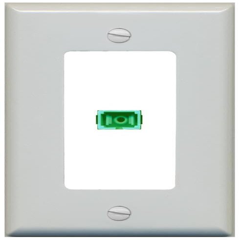 RiteAV 1 Port Fiber Optic Coupler Jack SC Simplex Singlemode APC Wall Plate - 1 Gang Gray/White