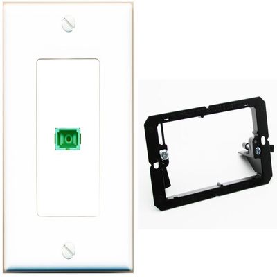 RiteAV 1 Port Fiber Optic Coupler Jack SC Simplex Singlemode APC Wall Plate - Bracket White