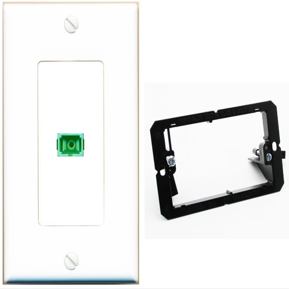 RiteAV 1 Port Fiber Optic Coupler Jack SC Simplex Singlemode APC Wall Plate - Bracket White