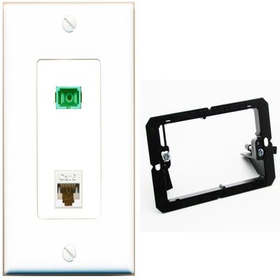RiteAV 1 Port Fiber Optic Jack SC Simplex APC + Cat6 Wall Plate - Bracket White