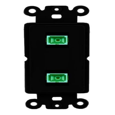 RiteAV 2 Port Fiber Optic Coupler Jack SC Simplex Singlemode APC Wall Plate - Rocker Black/Black