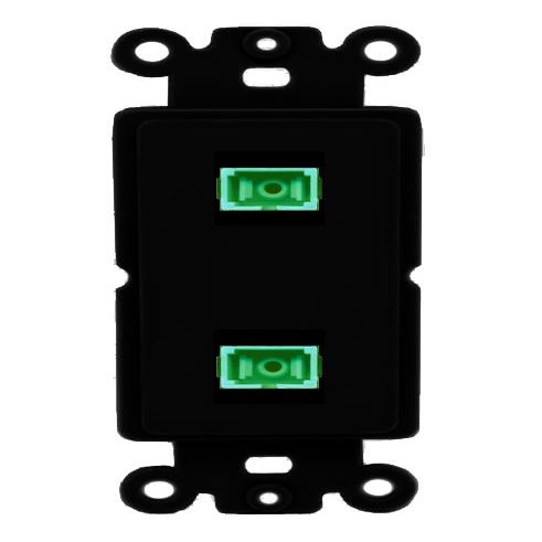RiteAV 2 Port Fiber Optic Coupler Jack SC Simplex Singlemode APC Wall Plate - Rocker Black/Black