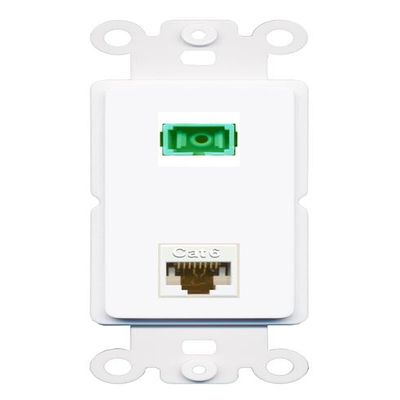 RiteAV 1 Port Fiber Optic Jack SC Simplex APC + Cat6 Wall Plate - Rocker White