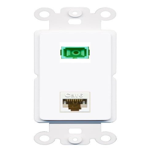 RiteAV 1 Port Fiber Optic Jack SC Simplex APC + Cat6 Wall Plate - Rocker White