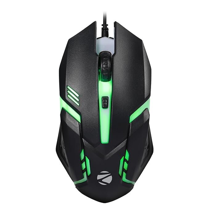 DirectNine Basics Zeb.RONICS New Launch Uzi High Precision Wired Gaming Mouse with 4 Buttons, Rainbow LED Lights, DPI Switch with 800/1200/1600/2400 DPI, Plug & Play, 3 Million clicks, Lightweight Mouse, Black