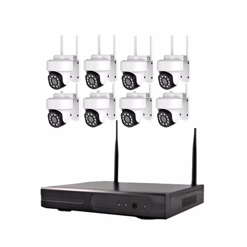 CSLWJ Outdoor 8CH 5MP HD Security Camera Kit with 8 PTZ Cameras, Wireless WiFi Home Surveillance Cameras System with Two Way Audio, Color Night Vision, Remote Viewing