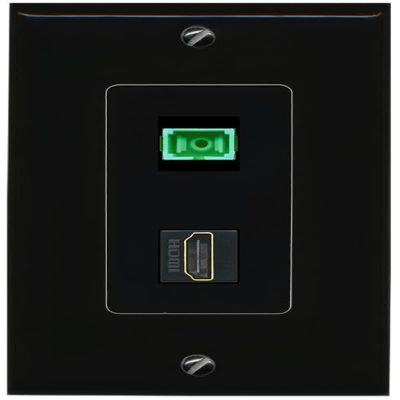 RiteAV 1 Port Fiber Optic Jack SC Simplex APC + HDMI Wall Plate - 1 Gang Black/Black