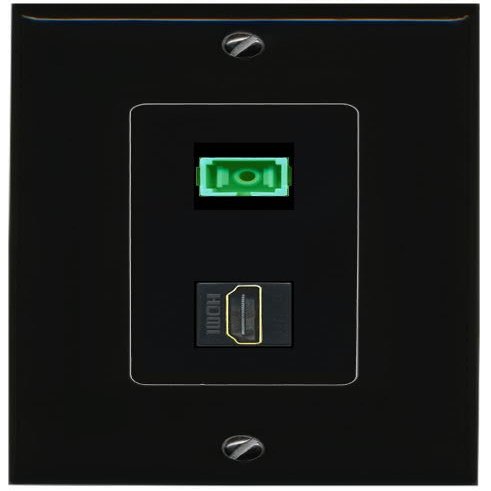RiteAV 1 Port Fiber Optic Jack SC Simplex APC + HDMI Wall Plate - 1 Gang Black/Black