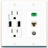 RiteAV 1 Port Fiber Optic Jack SC Simplex APC + Cat6 + Coax Wall Plate - USB Charger White view 1