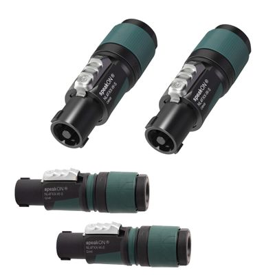 Neutrik NL4FXX-W-S (4pk) 4-Pole speakON Cable Connector, Green Bushing Screw Terminal Assembly, for Cable Diameters 6 to 12mm
