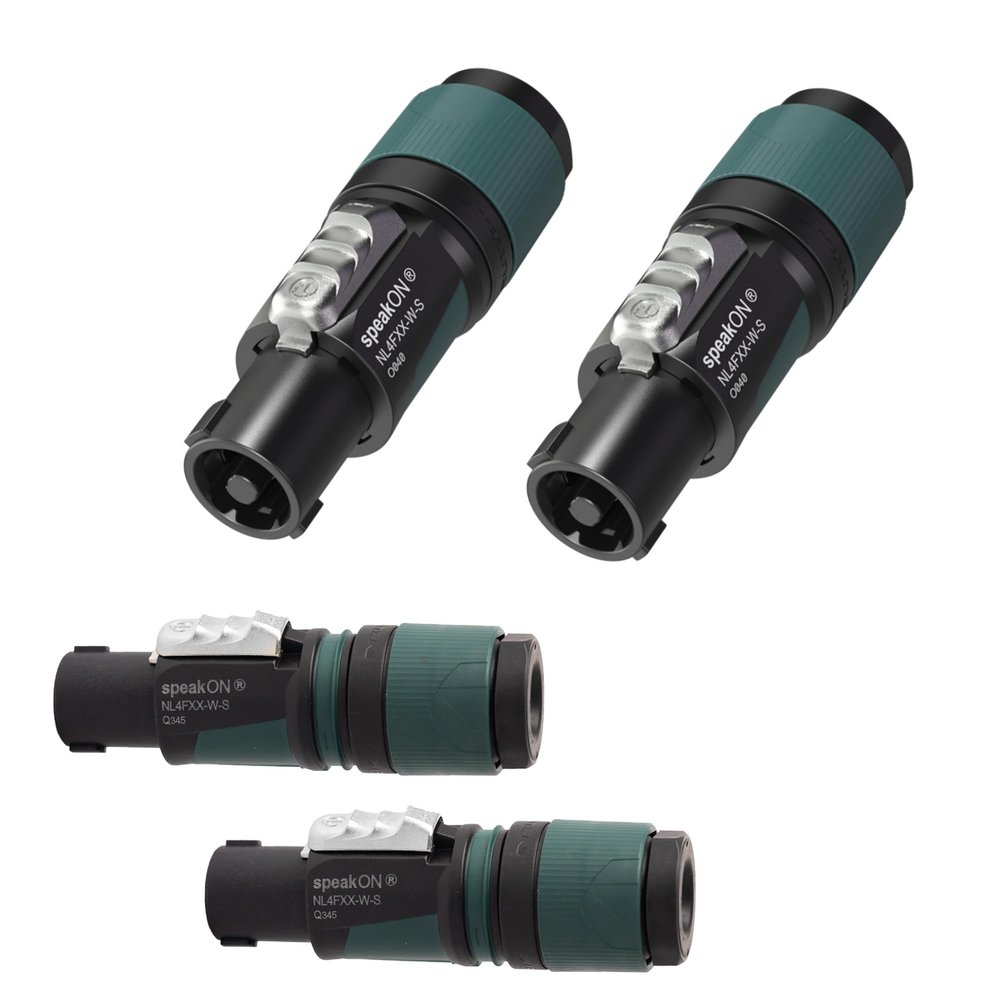 Neutrik NL4FXX-W-S (4pk) 4-Pole speakON Cable Connector, Green Bushing Screw Terminal Assembly, for Cable Diameters 6 to 12mm