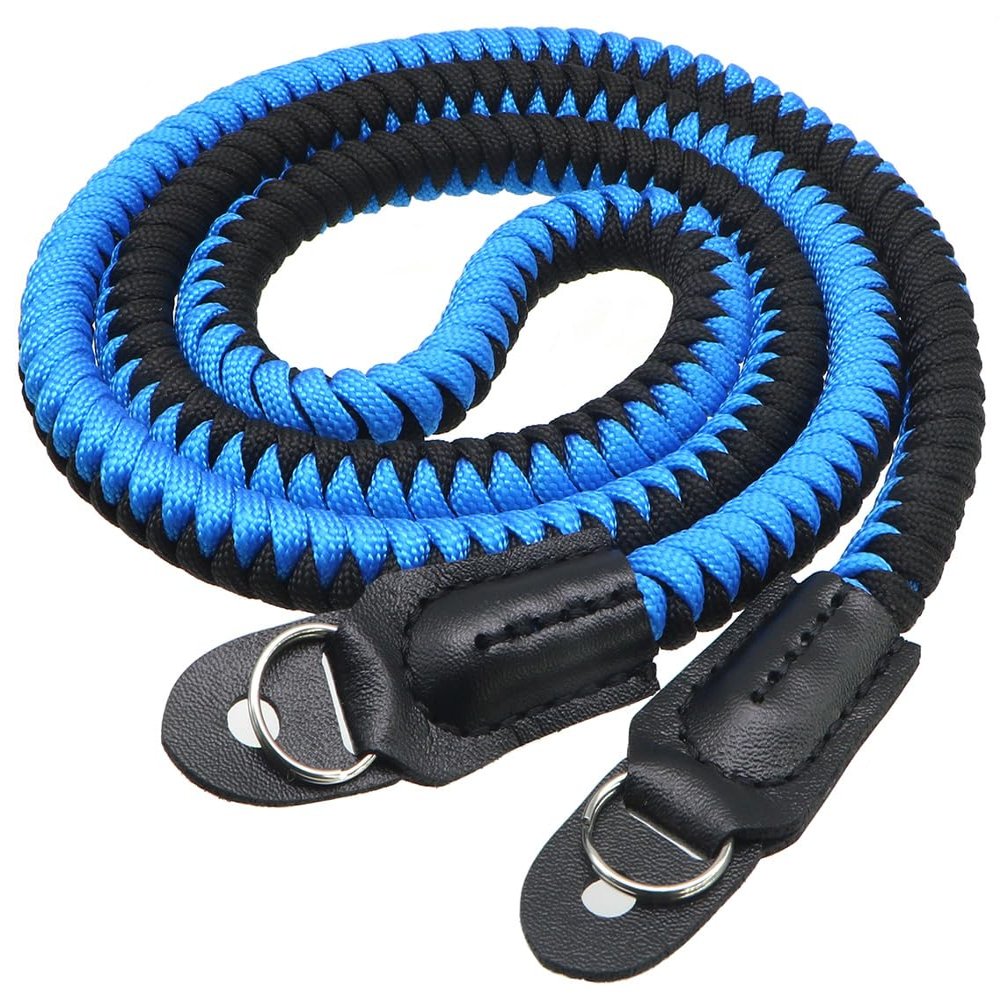 HITHUT Paracord Camera Strap Long Camera Neck Shoulder Strap for SLR DSLR Digital Mirrorless Cameras 47inch/120cm Blue Black