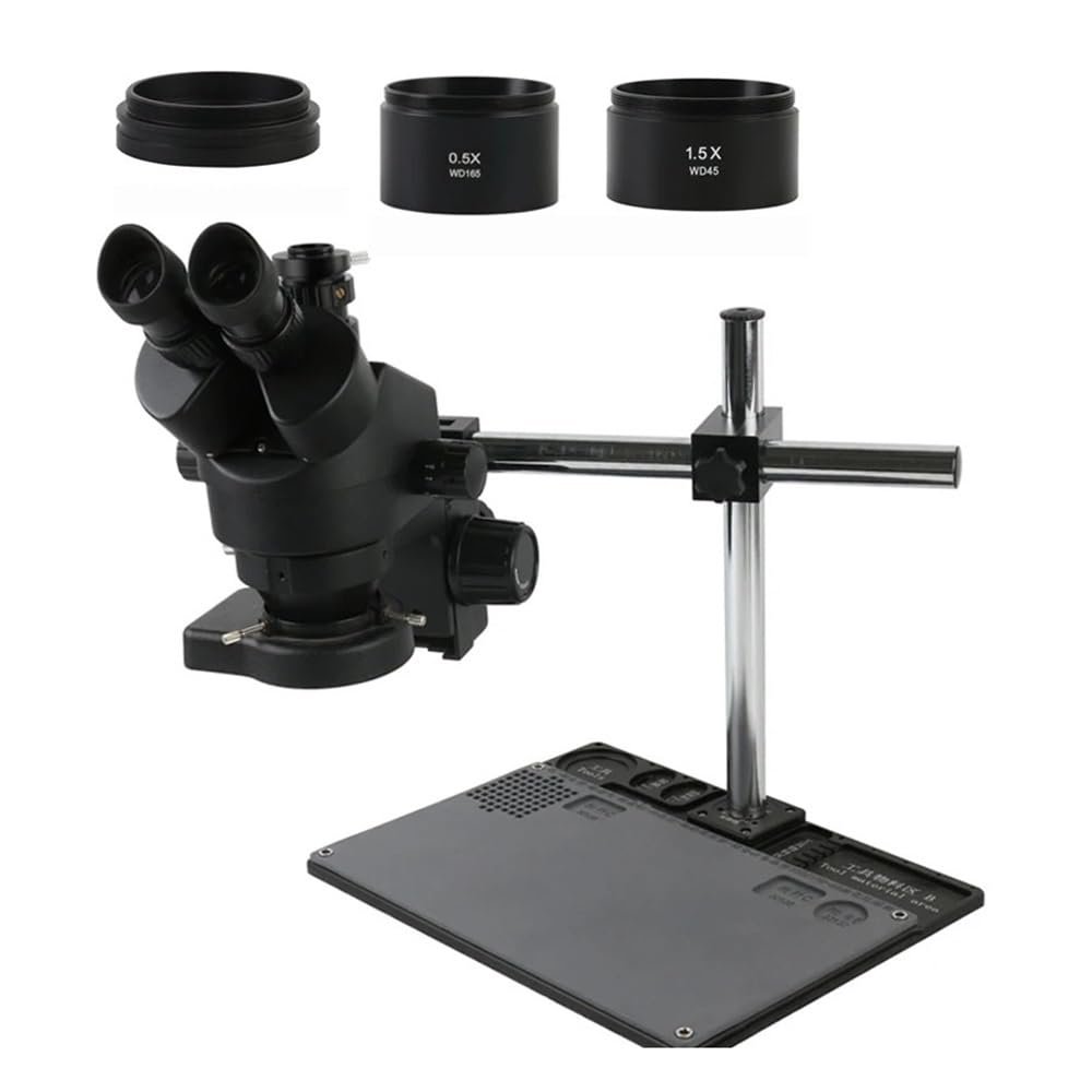 Microscope Accessories Kit 7-45X 3.5X-90X Trinocular Stereo Zoom Microscope Phone Soldering Repair Platform Stand with 0.5X 1.0X 0.7X 2.0X Objective Lens Microscope Slides ( Color : With 1.0x 0.5x 1.5