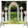 15x10ft Wedding Arch Pink Rose Photography Background, White Flower Wall Backdrop view 2