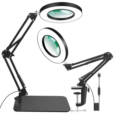 VITOTC 12X Magnifying Glass with Light and Clamp, Real Glass Stand Lighted Magnifier, 5 Color Modes Stepless Dimmable LED Desk Lamp Hands Free for Crafts Hobby Reading Painting Sewing Close Work