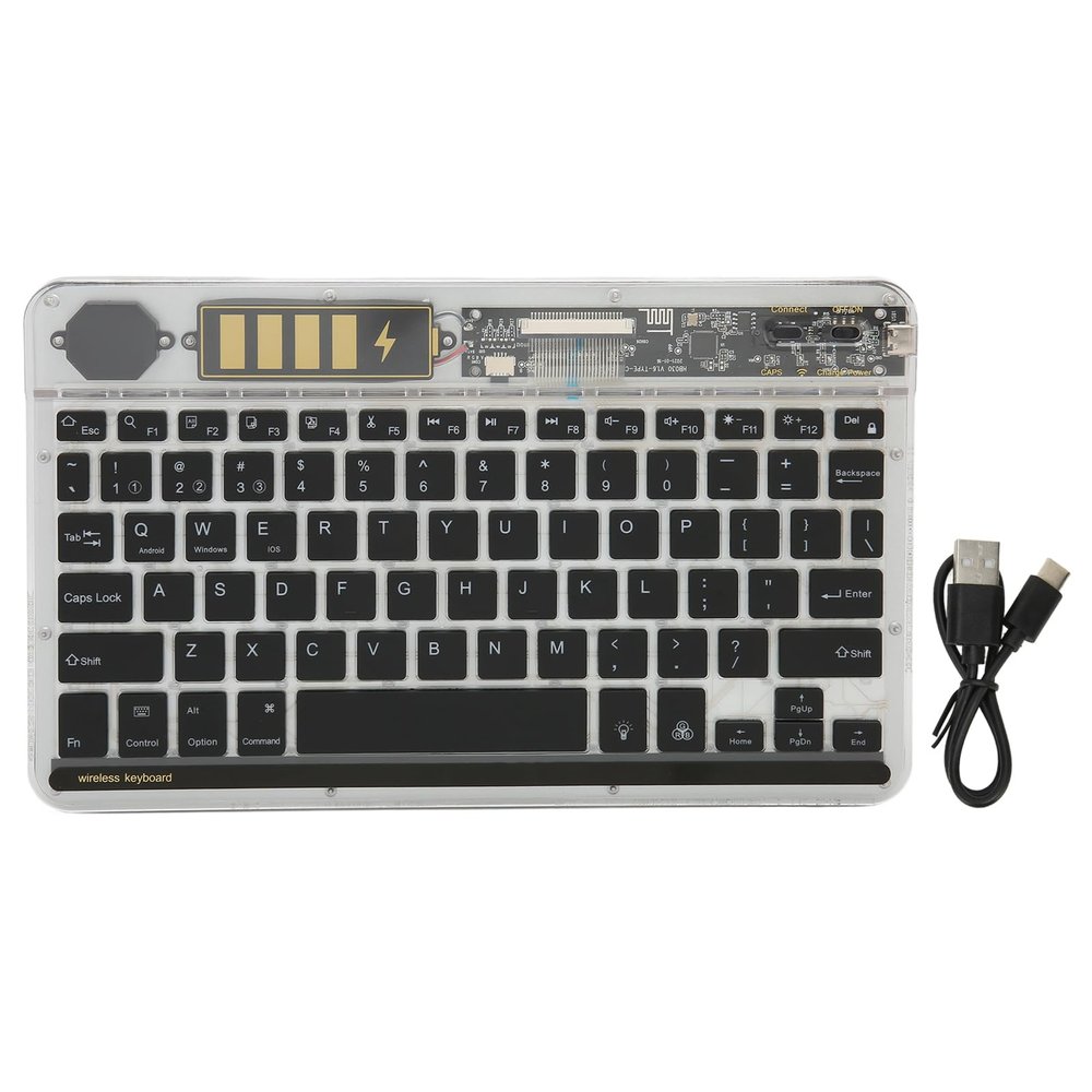 10in Transparent Wireless Keyboard, Multi-Device Slim Wireless Keyboard Multi Device Connect Backlight Ultra Thin Tablet Keyboard (Black)
