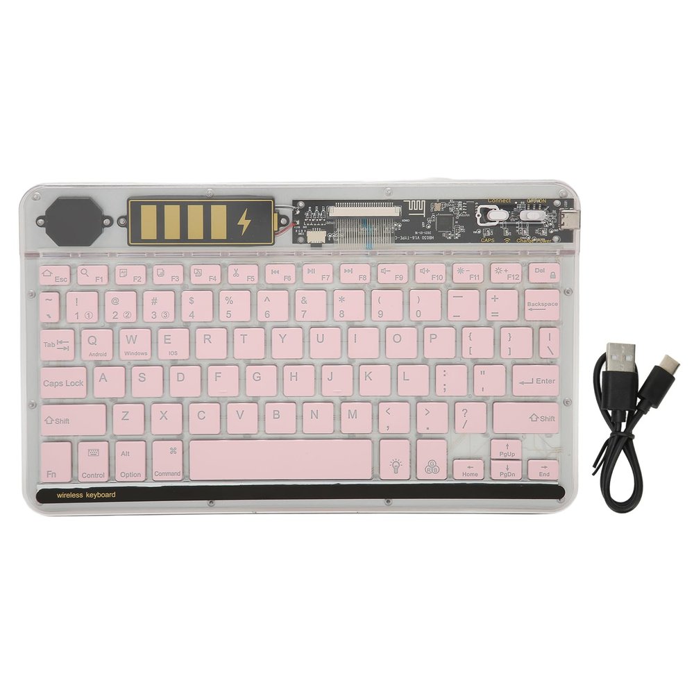 10in Transparent Wireless Keyboard, Multi-Device Slim Wireless Keyboard Multi Device Connect Backlight Ultra Thin Tablet Keyboard (Pink)