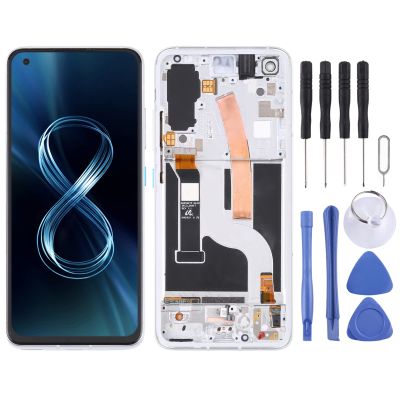Lingland Cell Phone kit OLED Material LCD Screen and Digitizer Full Assembly with Frame for Asus Zenfone 8 ZS590KS Screen Overall Assembly (Color : Silver)