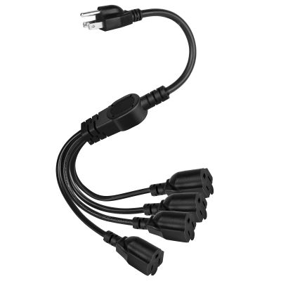 UXWEN 3 Prong 1 to 4 Outlet Power Cord Splitter Cord, 1.6FT 16AWG 10A/1250W, NEMA 5-15P to 3X NEMA 5-15R Y Style 3-Outlet Extension Cord for Home, Room, Office (Black)