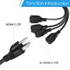 UXWEN 3 Prong 1 to 4 Outlet Power Cord Splitter Cord, 1.6FT 16AWG 10A/1250W, NEMA 5-15P to 3X NEMA 5-15R Y Style 3-Outlet Extension Cord for Home, Room, Office (Black) view 3