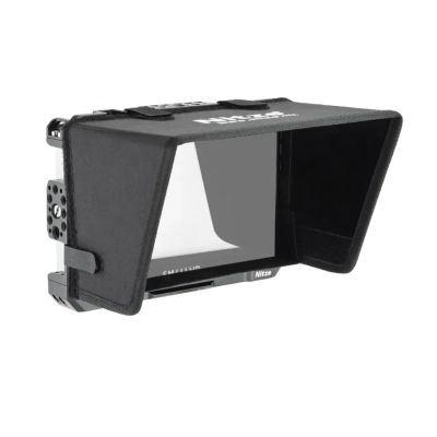 Nitze Monitor Cage with Sunhood, NATO Rail, and Cold Shoe Accessory Mounts Compatible with SmallHD Indie 7/702 Touch 7" Monitor