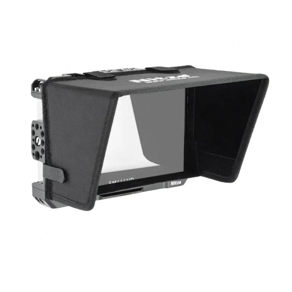 Nitze Monitor Cage with Sunhood, NATO Rail, and Cold Shoe Accessory Mounts Compatible with SmallHD Indie 7/702 Touch 7" Monitor