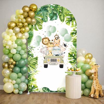 HISDH Jungle Animals Arch Covers Cartoon Tropical Safari Birthday Party Decorations Top Round Chiara Arch Backdrop Stand Cover for Kids Baby Shower Banquets Parties Props(W2.6ftxH6ft)