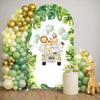HISDH Jungle Animals Arch Covers Cartoon Tropical Safari Birthday Party Decorations Top Round Chiara Arch Backdrop Stand Cover for Kids Baby Shower Banquets Parties Props(W2.6ftxH6ft) view 1