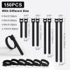 150PCS Cable Ties, 4+6+8+10 inch Cable Ties for Cable Management, Adjustable Fastening, Multi-Purpose Reusable Hook and Loop for Home, Office and GarageBlack view 2