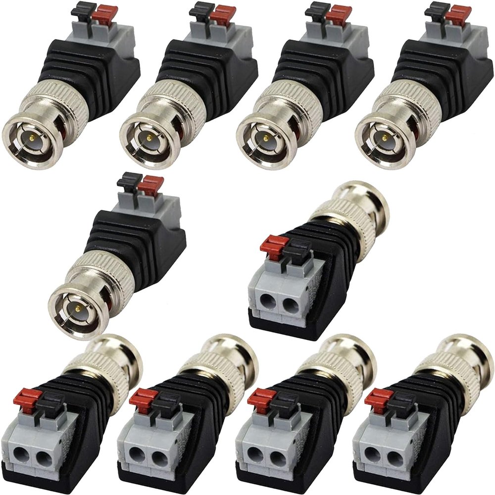 10Pcs BNC Male connectors Video Baluns Adapter Male Plug Way Screw Terminal Video Audio Spring Press Type Balun with Solderless Terminal for Coax Cat5 to BNC
