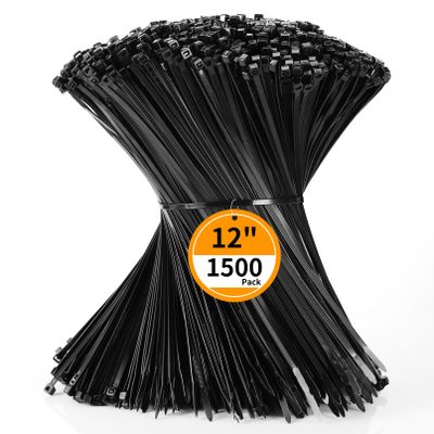 Cable Zip Ties 12 inch Cehony 1500 Pack Black Zip Ties Heavy Duty 50lbs Tensile Strength Plastic Zip Ties for Outdoor and Indoor Multi-Purpose Cable Ties Self-Locking UV Resistant Wire Ties Wraps