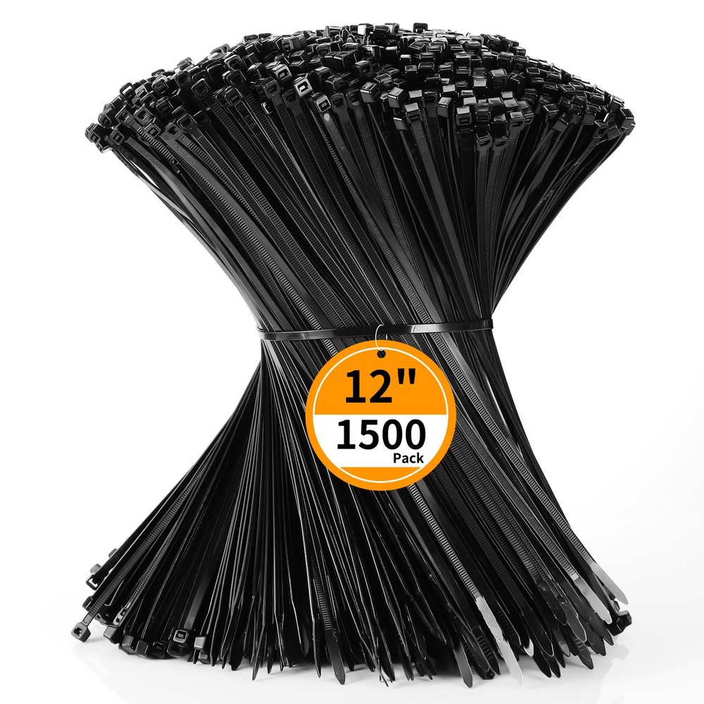 Cable Zip Ties 12 inch Cehony 1500 Pack Black Zip Ties Heavy Duty 50lbs Tensile Strength Plastic Zip Ties for Outdoor and Indoor Multi-Purpose Cable Ties Self-Locking UV Resistant Wire Ties Wraps
