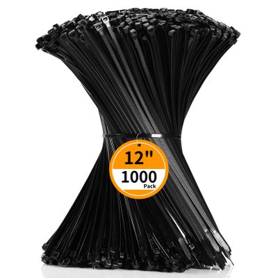 Cable Zip Ties 12 inch Cehony 1000 Pack Black Zip Ties Heavy Duty 50lbs Tensile Strength Plastic Zip Ties for Outdoor and Indoor Multi-Purpose Cable Ties Self-Locking UV Resistant Wire Ties Wraps