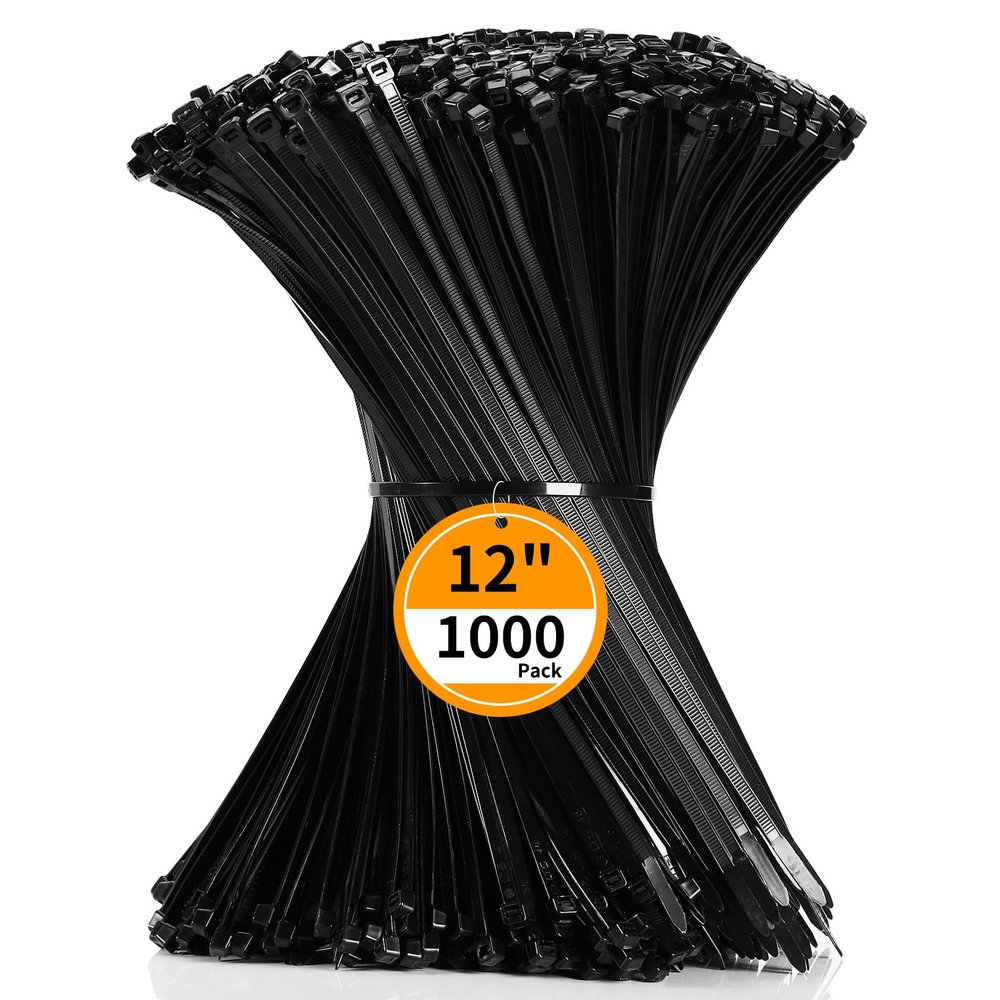 Cable Zip Ties 12 inch Cehony 1000 Pack Black Zip Ties Heavy Duty 50lbs Tensile Strength Plastic Zip Ties for Outdoor and Indoor Multi-Purpose Cable Ties Self-Locking UV Resistant Wire Ties Wraps