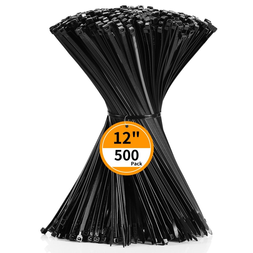 Cable Zip Ties 12 inch Cehony 500 Pack Black Zip Ties Heavy Duty 50lbs Tensile Strength Plastic Zip Ties for Outdoor and Indoor Multi-Purpose Cable Ties Self-Locking UV Resistant Wire Ties Wraps