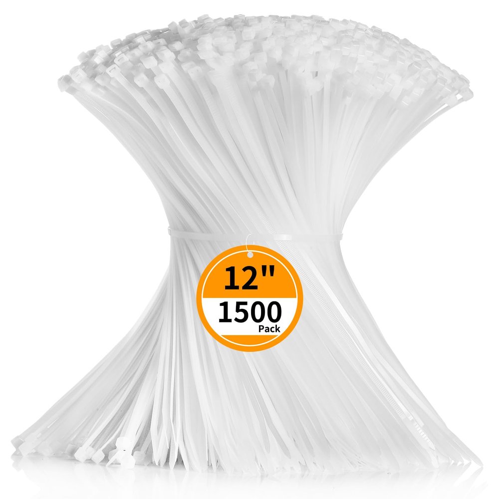 Cable Zip Ties 12 inch Cehony 1500 Pack White Zip Ties Heavy Duty 50lbs Tensile Strength Plastic Zip Ties for Outdoor and Indoor Multi-Purpose Cable Ties Self-Locking UV Resistant Wire Ties Wraps